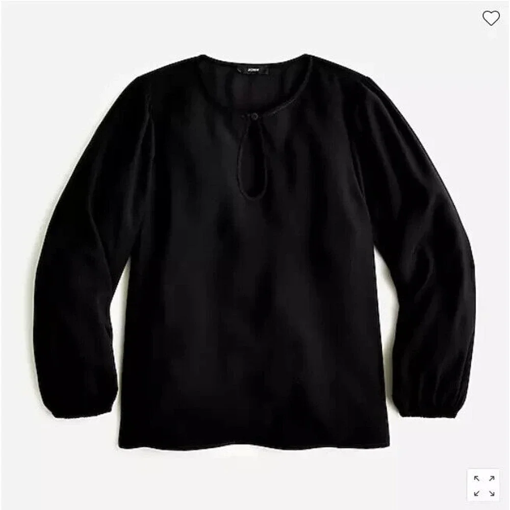 J Crew Shirt Womens XS Petite Black Puff Sleeve Satin Back Crepe Office BL711‎